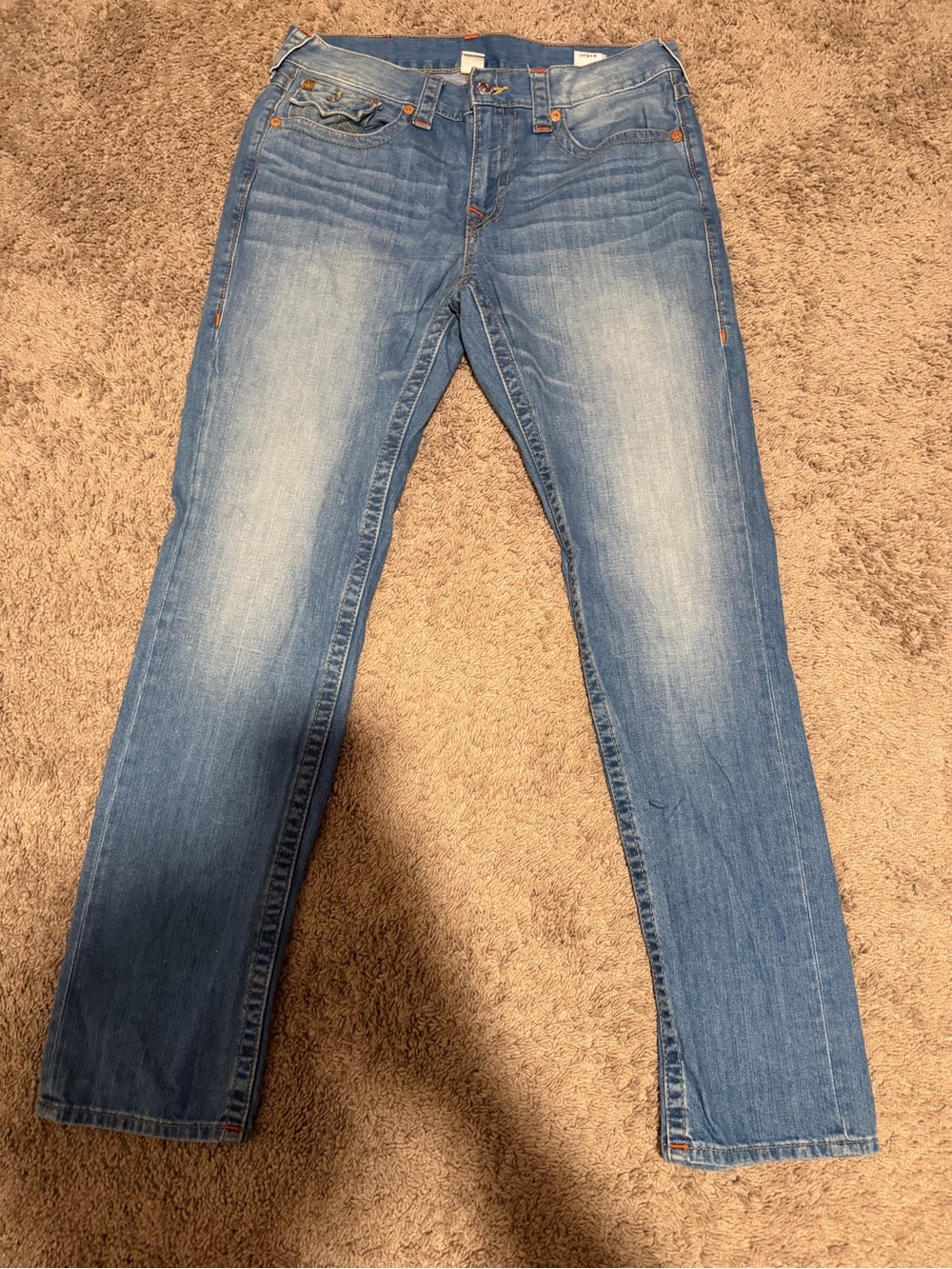 True Religion Light Wash Blue Slim Straight Jeans